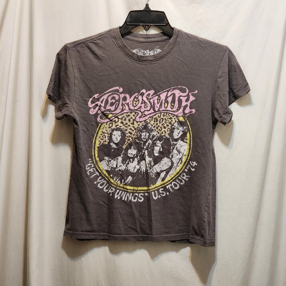 Aerosmith Get Your Wings U.S. Tour '74 Cropped Gray Retro Band T-Shirt S